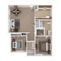 2 beds, 2 baths, 1,065 sqft, $1,306