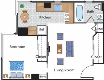 1 bed, 1 bath, 490 sqft, $2,325