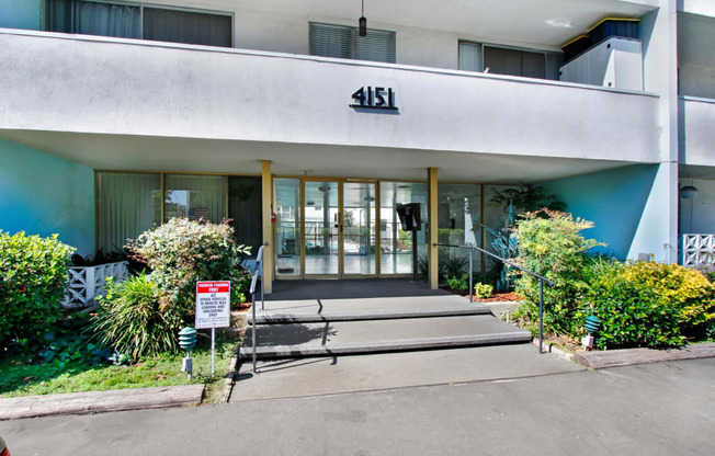 a picture of the front of a building with a ramp in front of it