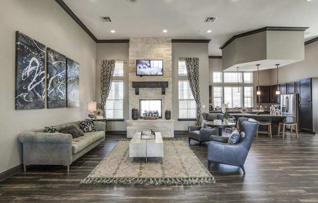 Clubhouse with Kitchen & Business Center  at Overlook at Stone Oak Park Apartments, San Antonio, TX