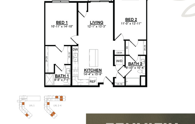 2 beds, 2 baths, 1,087 sqft, $2,095, Unit 430