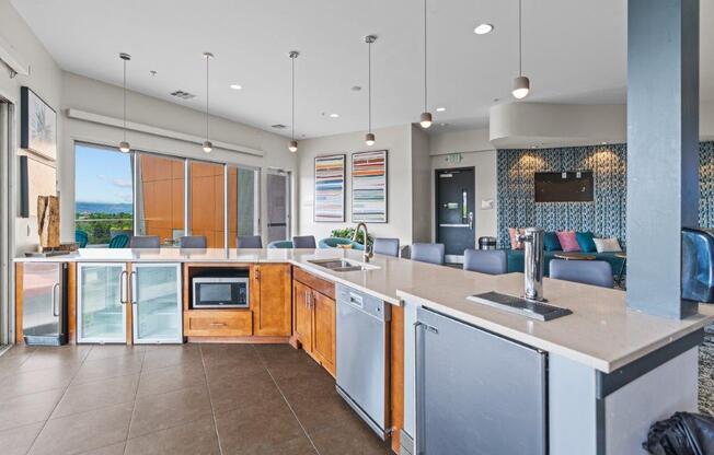 a large kitchen with a lot of counter space