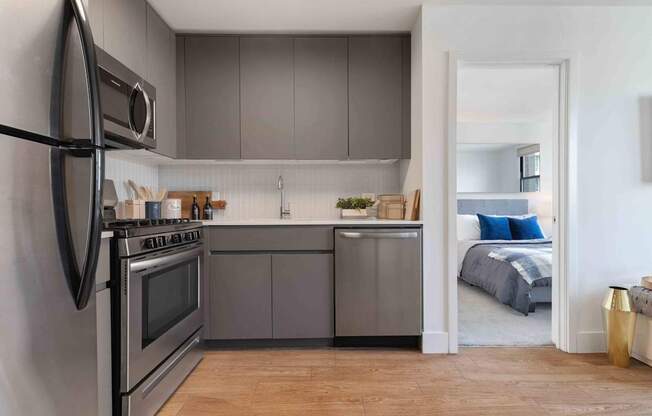 Modern kitchen with chic lacquered matte cabinetry