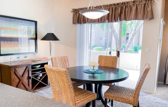 Dining area at Ventana Apartment Homes in Central Scottsdale, AZ, For Rent. Now leasing 1 and 2 bedroom apartments.