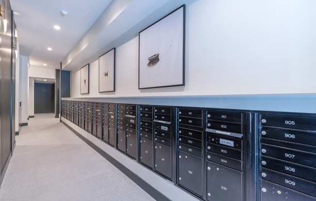 secure mailbox lockers in a hallway at Marina Square, Bremerton, Washington 98337