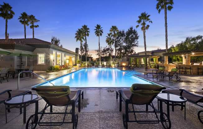 Estancia at Mission Grove Apartments Pool at night