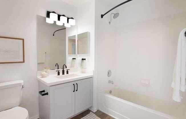 a bathroom with a sink toilet and bathtub