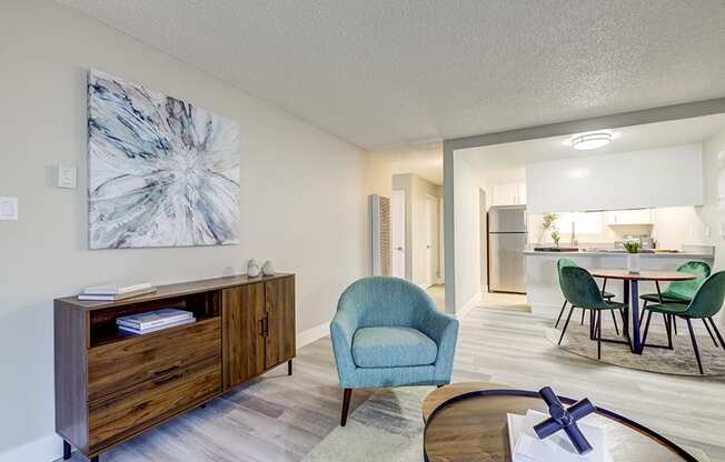 Living room near dining and kitchen at The Edge on the Boulevard, California, 94555