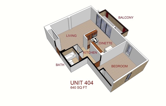 1 bed, 1 bath, 640 sqft, $1,395, Unit 404