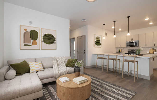 Living Area and Kitchen with Hard Surface Flooring