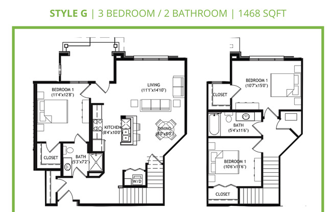 3 beds, 2 baths, 1,468 sqft, $1,870, Unit 117