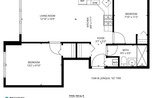 2 beds, 1 bath, 554 sqft, $1,875, Unit 102