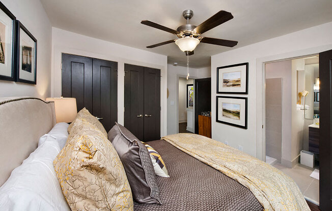 a bedroom with a bed