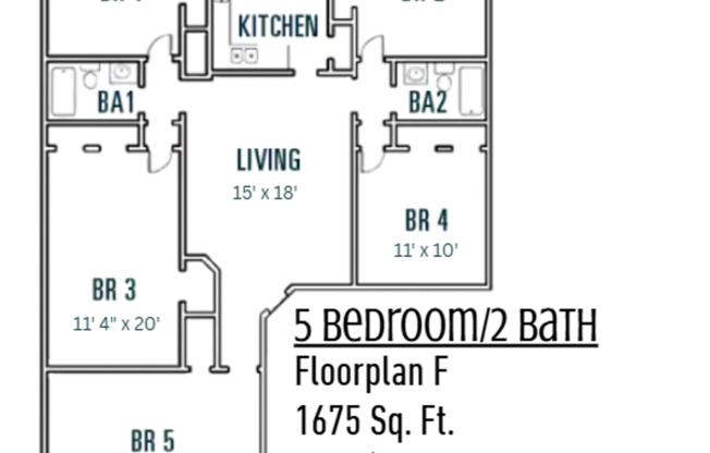5 beds, 2 baths, 1,675 sqft, $2,129, Unit 1003