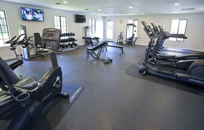 Gym with workout equipment at Club Pacifica, Benicia, 94510