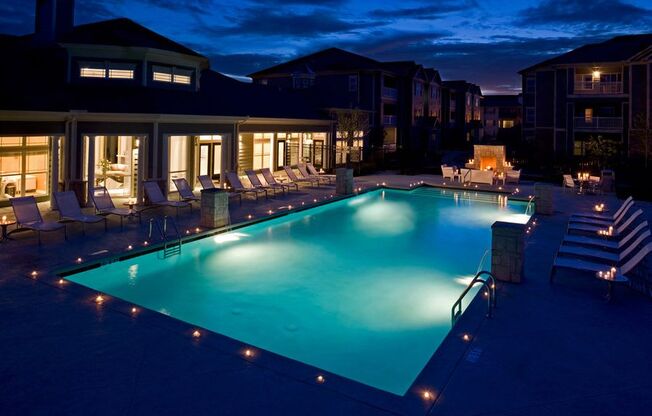 a swimming pool at night