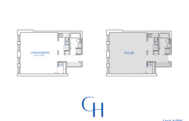 Studio, 1 bath, 510 sqft, $1,479, Unit A-206