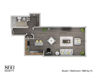 Studio, 1 bath, 580 sqft, $1,918
