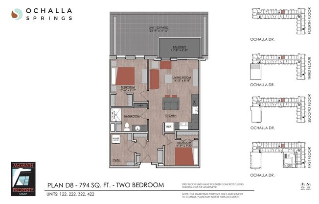 2 beds, 1 bath, 794 sqft, $1,830, Unit 222