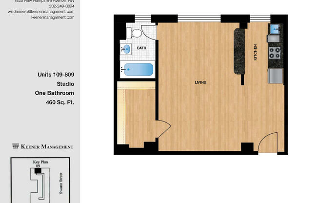 Studio, 1 bath, 458 sqft, $2,275, Unit W309