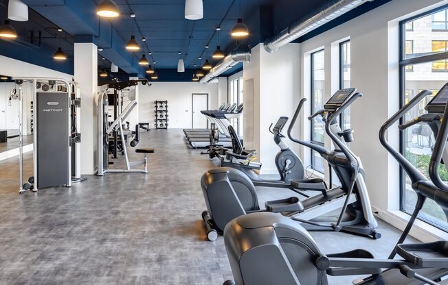 Fitness center with cardio and strength equipment for apartment residents