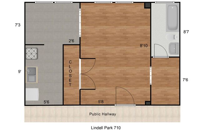 Studio, 1 bath, 400 sqft, $875, Unit 710
