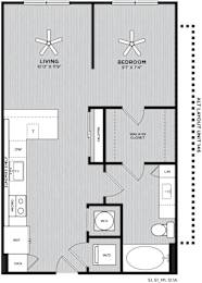 Studio, 1 bath, 621 sqft, $1,302
