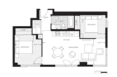 2 beds, 1 bath, 763 sqft, $2,012