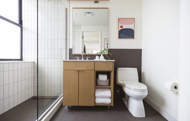 Studio unit bathroom at Book Tower, Michigan, 48226