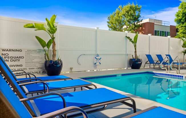 sundeck near poolat Midvale Apartments, Los Angeles, California