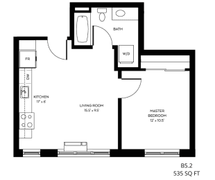 1 bed, 1 bath, 535 sqft, $1,656