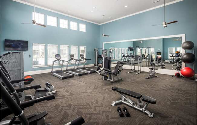Gym equipment at Abberly Market Point Apartment Homes, Greenville, South Carolina