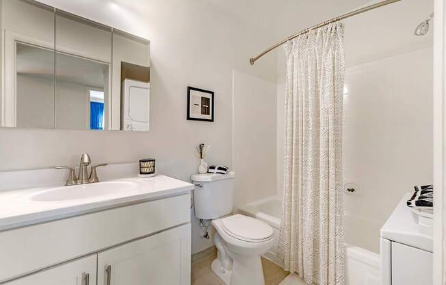 a bathroom with a sink toilet and a shower