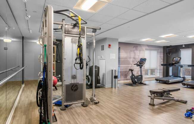 Strength equipment at The Amelia Apartments in Quincy, MA