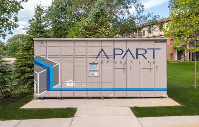 A large trailer with the word A PART on it.