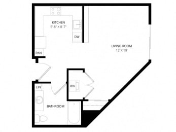 Studio, 1 bath, 422 sqft, $1,235