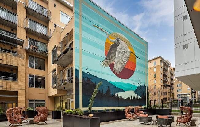 Egret Sunset Mural Outdoor Courtyard - Coen & Columbia
