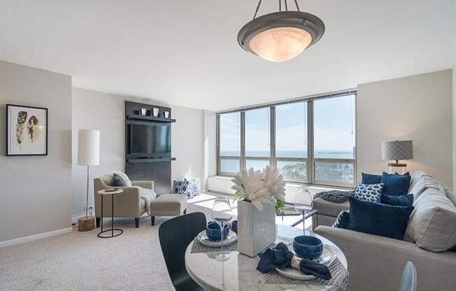 One Bedroom Living Room with downtown views