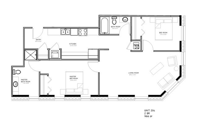 2 beds, 2 baths, 966 sqft, $1,295, Unit 2701 #204