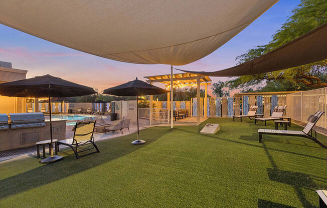 Outdoor Corn Hole Area at Ridgeline Apartments in Tucson, AZ.