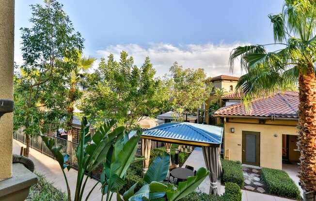 lush landscaping with outdoor pavilion at Capriana at Chino Hills, Chino Hills