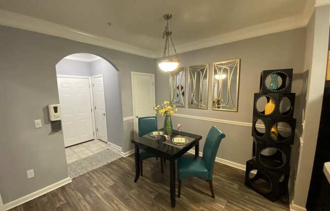 Edgewater Vista Apartments, Decatur Georgia, model apartment dining area with hardwood flooring