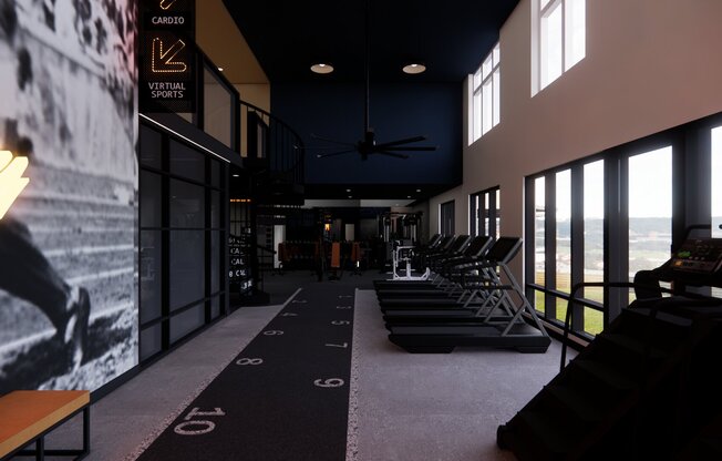 The club-quality fitness studio at Modera Beaverton is outfitted to help you achieve your fitness goals.