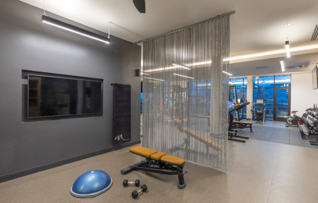 Club quality fitness center with virtual fitness area and a variety of equipment