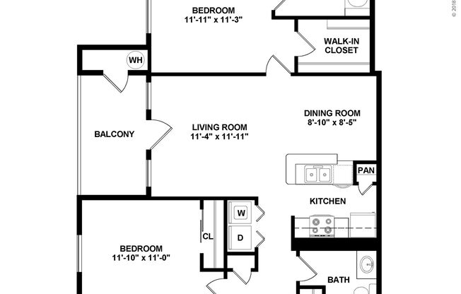 2 beds, 2 baths, 919 sqft, $1,609