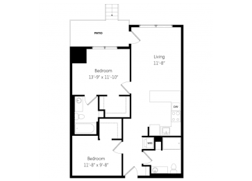2 beds, 2 baths, 884 sqft, $2,510