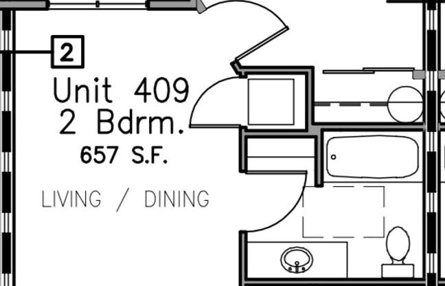 2 beds, 1 bath, 645 sqft, $1,820, Unit 409