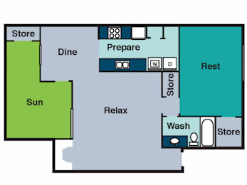  Floor Plan 1 Bed 1 Bath