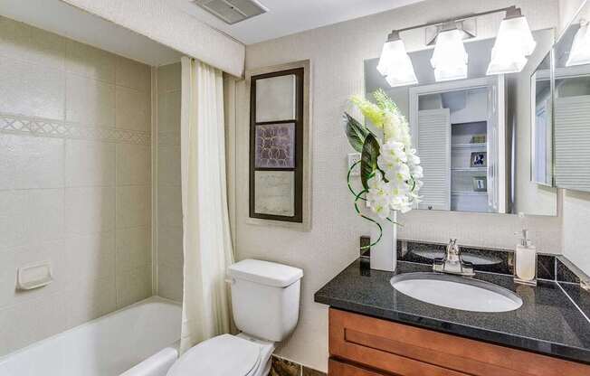 A bathroom with a white toilet, a sink, and a bathtub.