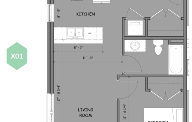 1 bed, 1 bath, 583 sqft, $1,995, Unit 201